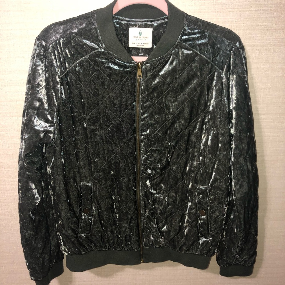 Crushed Velvet Gray Puffer Bomber Jacket Sz Small